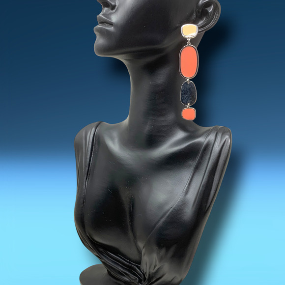 Vintage Y2K Peach Tones Enamel Dangle Earrings Pierced Matisse Artsy Eclectic - Picture 4 of 6